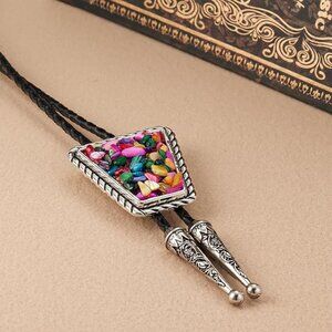 Vintage Crushed Crystal Stone Bolo Tie